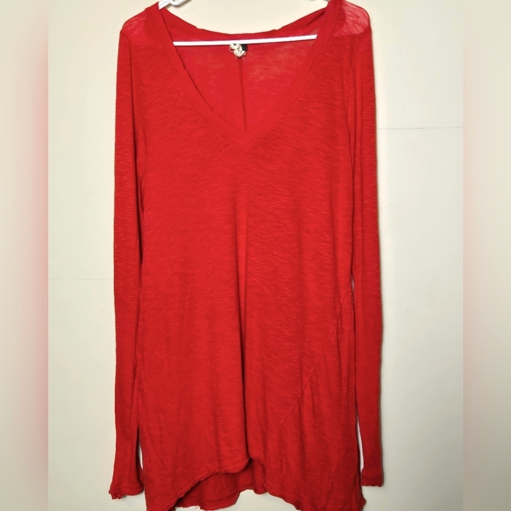 Free People Modern Boho‎ Minimalist 100% Cotton Oversize V-Neck Tunic, Large
